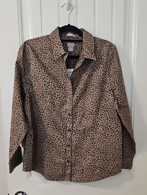 Chico's  Brown Leopard Print Button-Up Shirt